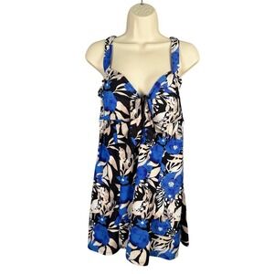 Byron Blue Swimdress Womens US 12 Blue Black Tropical Print Padded Slimming